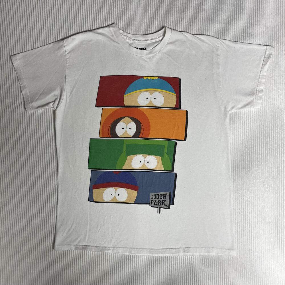 South Park Shirt Mens L White Characters Blocks Graphic Tee Hybrid Cartoon TV